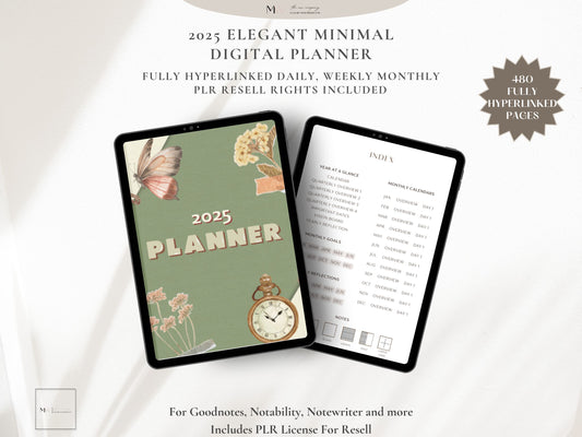 2025 Sage Elegant Minimal Digital Planner For Goodnotes - Fully Hyperlinked - PLR