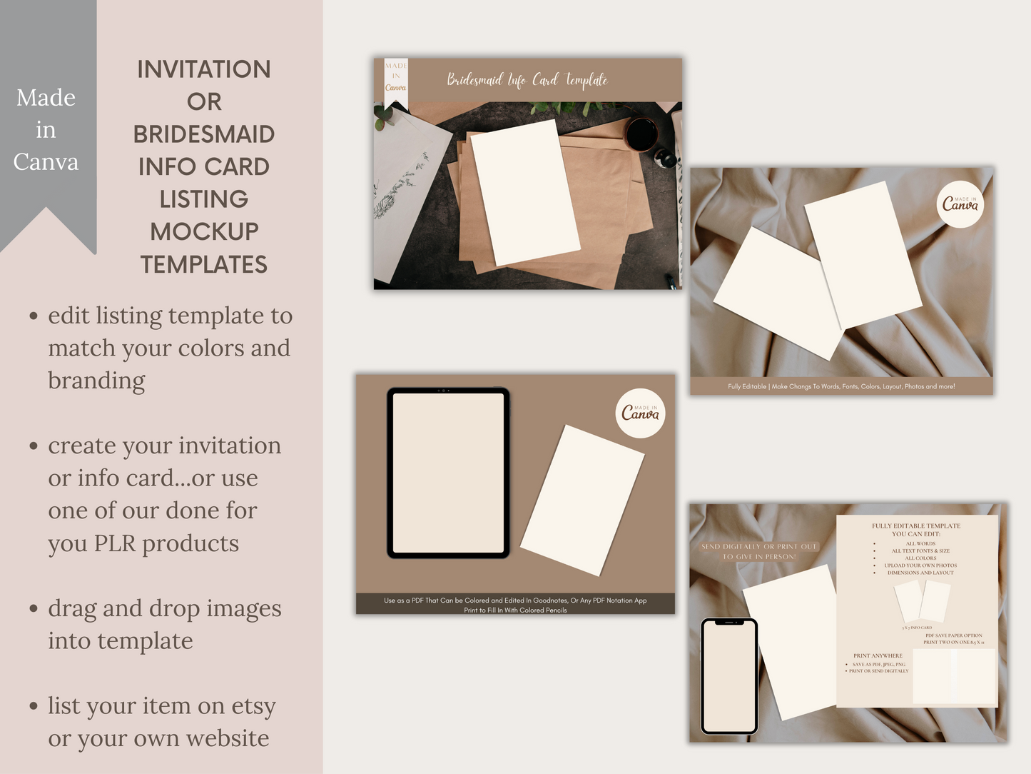 Etsy Product Listing Photo Canva Template | Bridesmaid Information Card