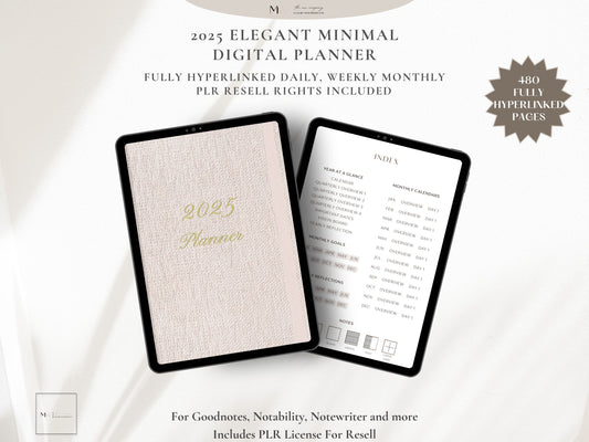 2025 PINK Elegant Minimal Digital Planner For Goodnotes - Fully Hyperlinked - PLR