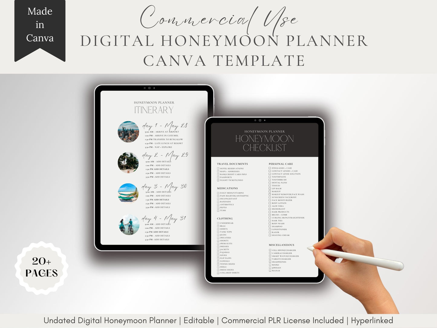 Digital Honeymoon Planner | Travel Planner Template | PLR | Mobile Itinerary | Hyperlinked