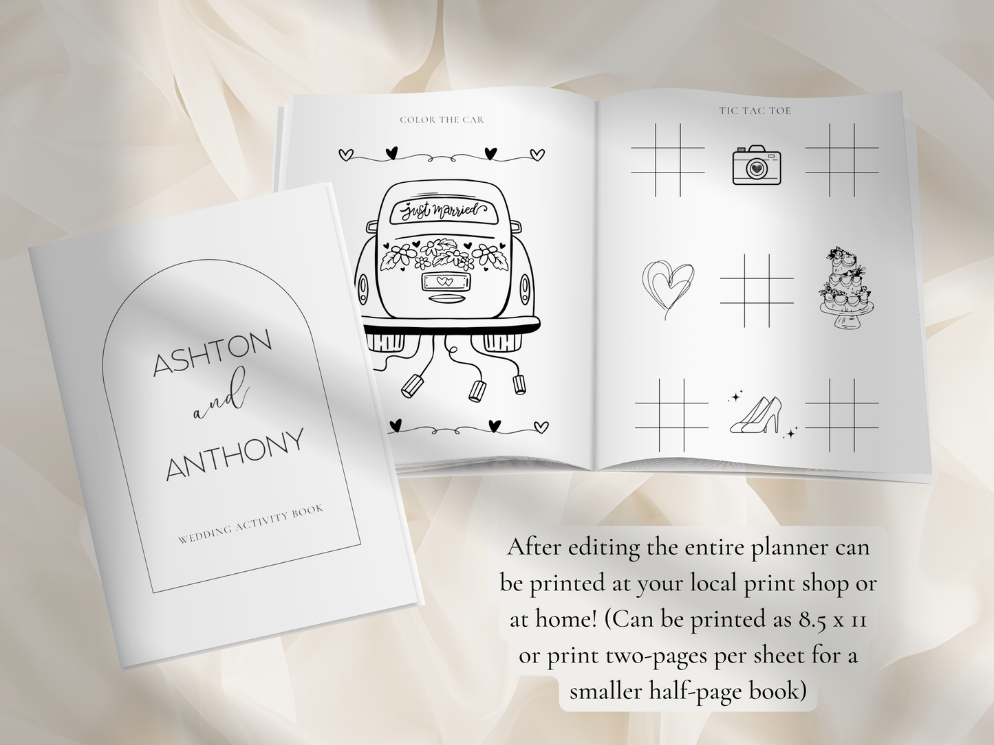 Personalized Wedding Coloring and Activity Book For Kids, Printable, Minimalist PLR