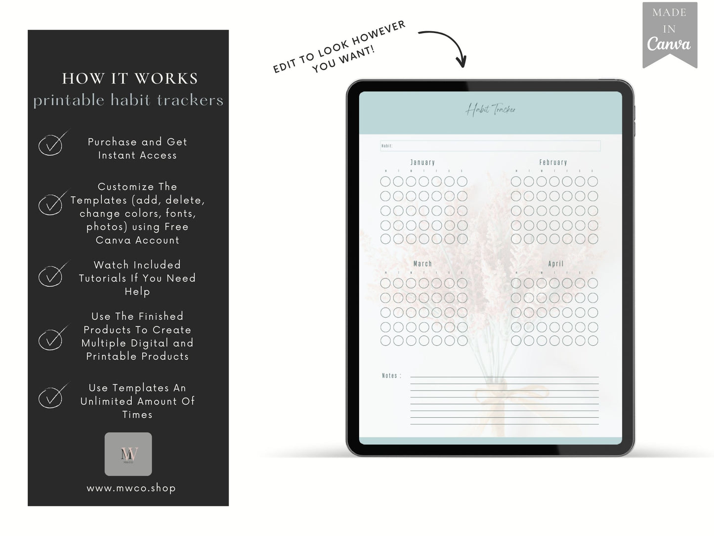 Minimalist PLR Printable Habit Tracker Planner Pages, Commercial Use Resell Rights