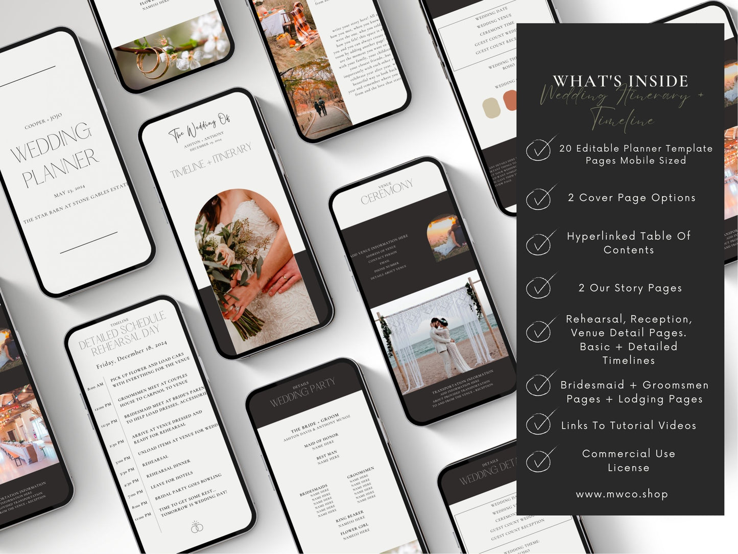 Mobile Wedding Itinerary + Timeline PLR Template | Wedding Weekend Planner