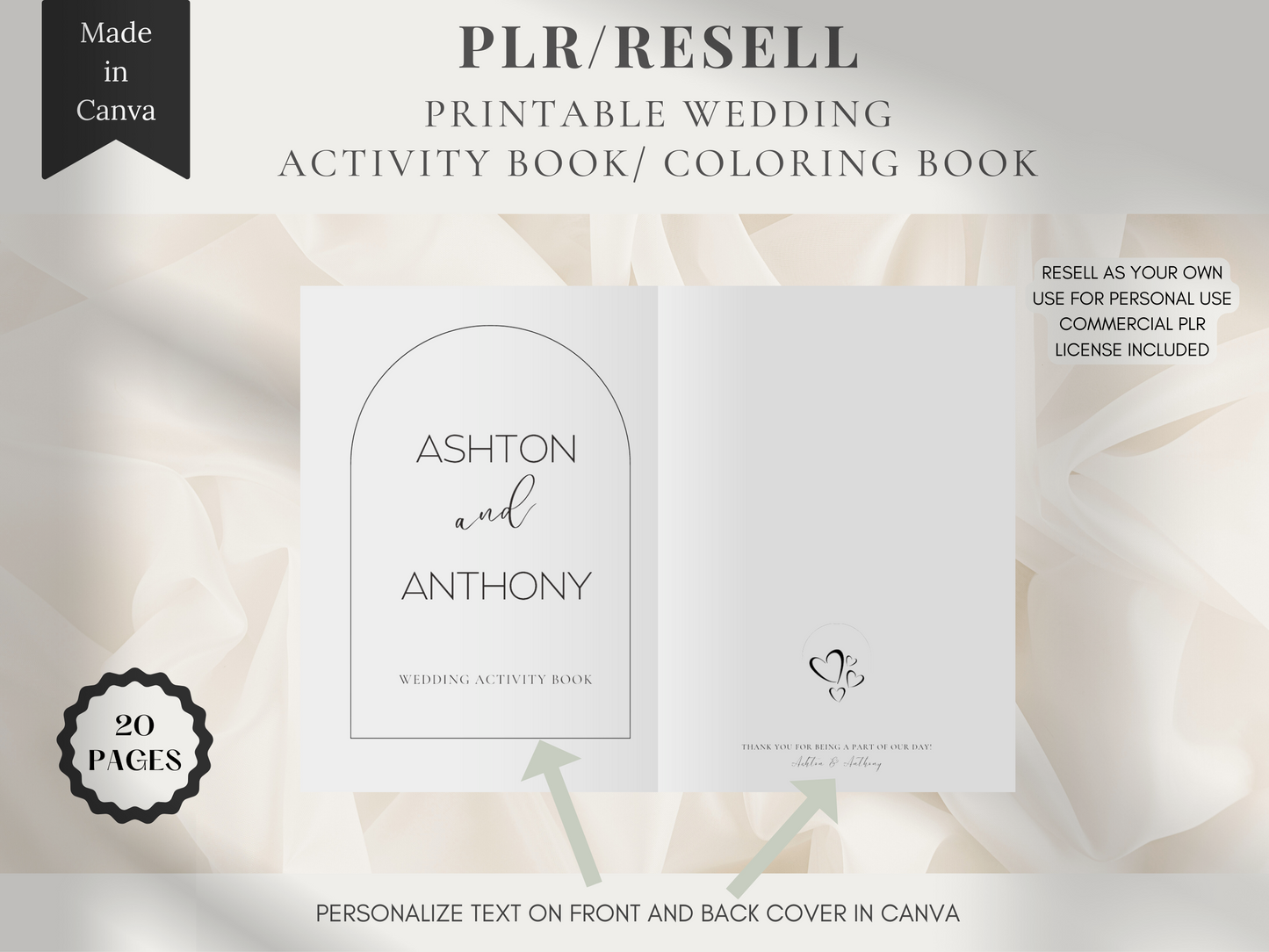 Personalized Wedding Coloring and Activity Book For Kids, Printable, Minimalist PLR