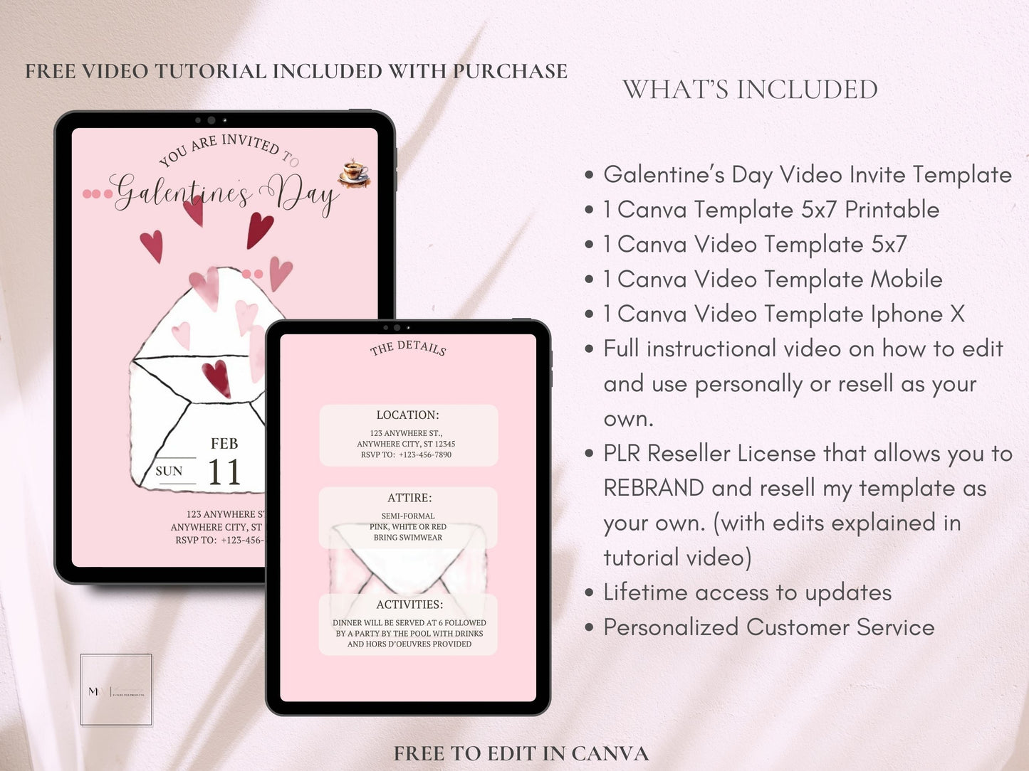 Invitation Galentine's Day | Valentines Day Video Invitation | PLR Template