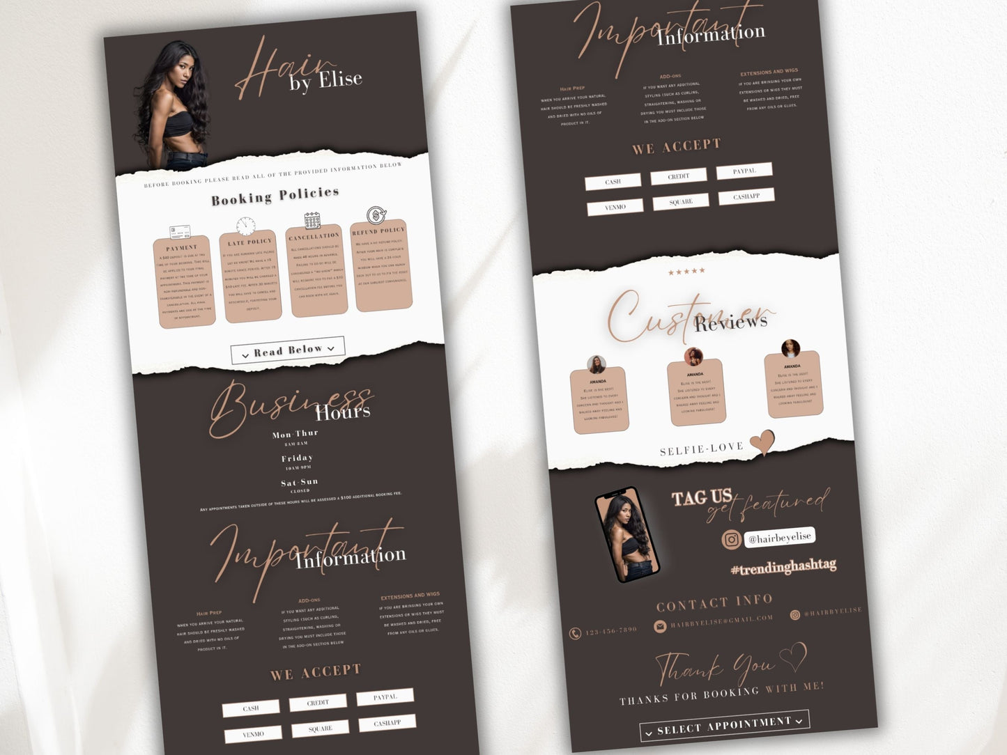 DIY Acuity Scheduling Site Template, Brown Aesthetic For Hair Stylist