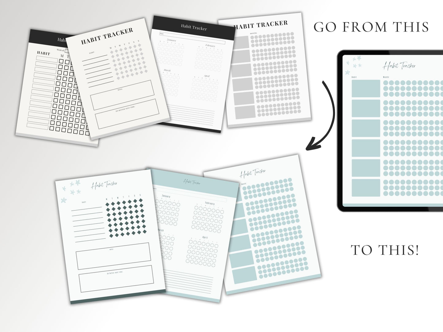 Minimalist PLR Printable Habit Tracker Planner Pages, Commercial Use Resell Rights