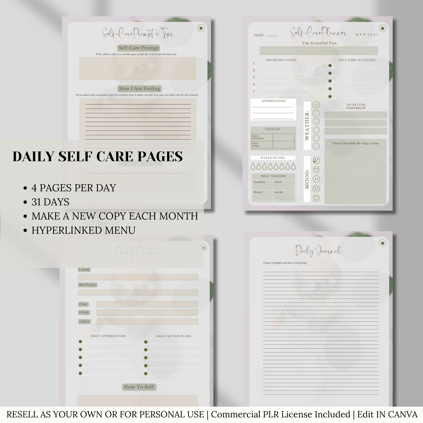 PLR Self-Care One Month Planner | Personal or Commercial Use | White Label