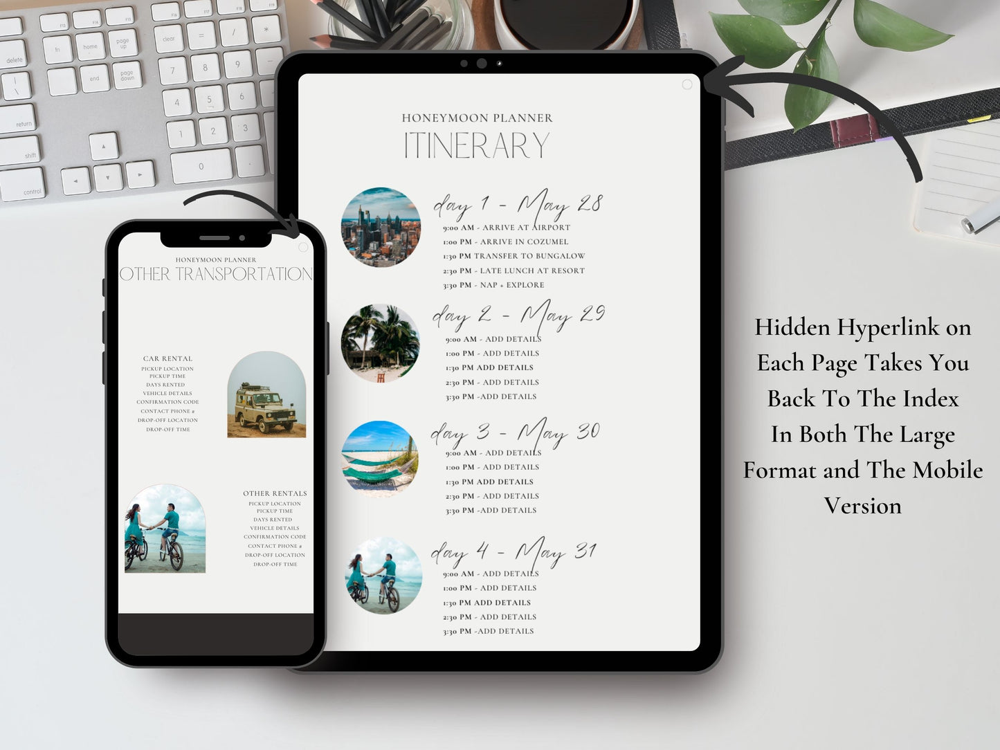 Digital Honeymoon Planner | Travel Planner Template | PLR | Mobile Itinerary | Hyperlinked