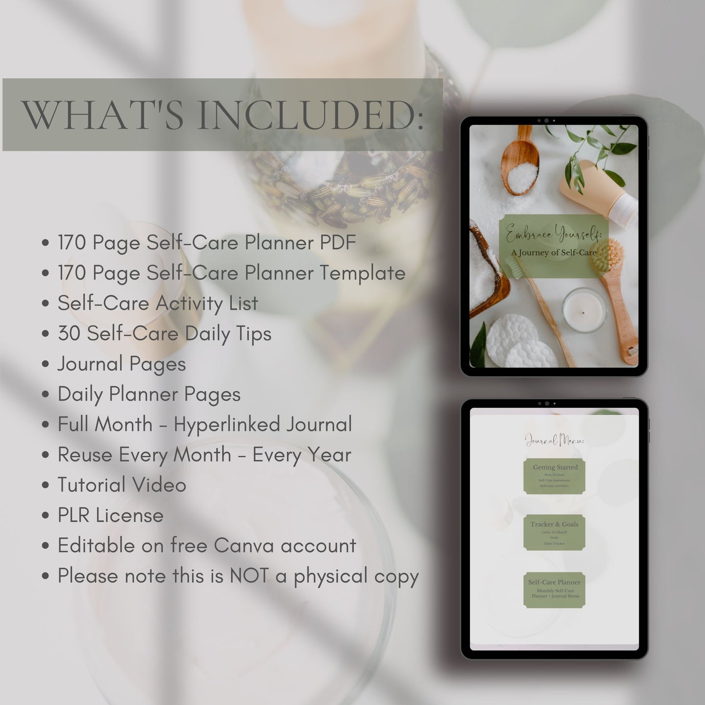 PLR Self-Care One Month Planner | Personal or Commercial Use | White Label