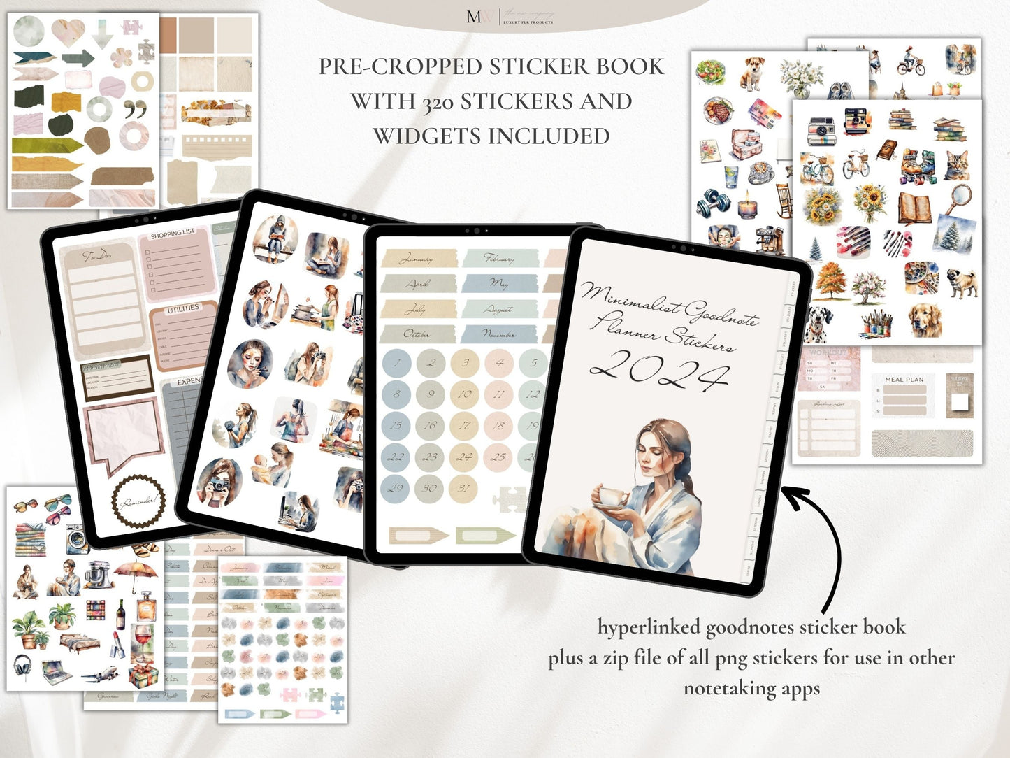 Digital Stickers | Ipad Stickers | Daily Digital Sticker Book For Goodnotes | Aesthetic Stickers | PreCropped | Hyperlinked Sticker Book