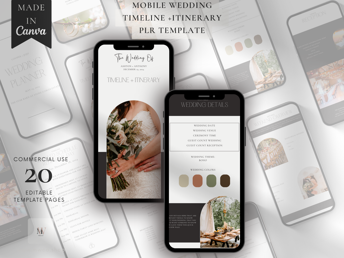 Mobile Wedding Itinerary + Timeline PLR Template | Wedding Weekend Planner